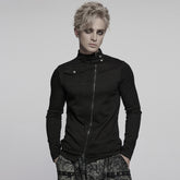 WT-998TCM Edgy Asymmetric Zip Punk T-Shirts with Military Collar